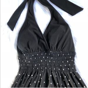 Black Dress Halter Tie with Polka Dot Ombré Cinch